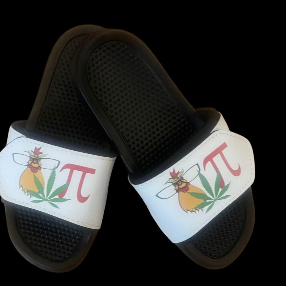 Southern Sista Designs White/Black Chicken Pot Pie Slides